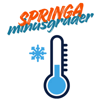 Termometer visar minusgrader, text ovanför visar Springa i Minusgrader
